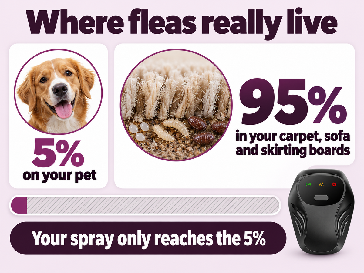 Only 5% of fleas are on your pet, 95% are in your carpet