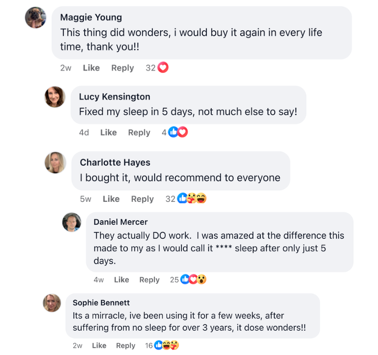 Screenshots of customer comments about the heated eye mask