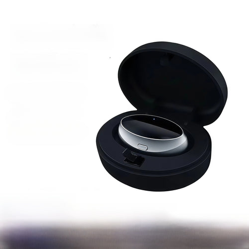 Quietvana anti-snore device resting in its open charging case